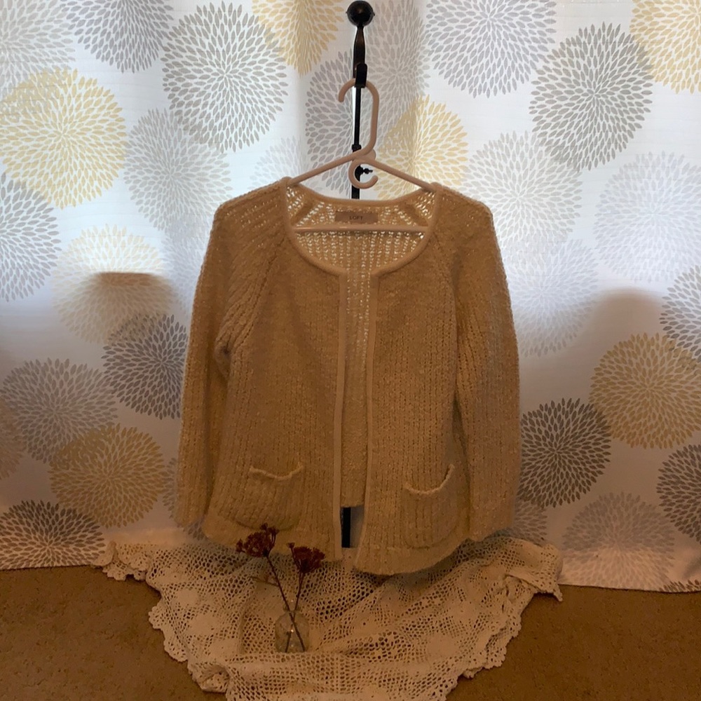 Large Ann Taylor Cream Knit Cardigan